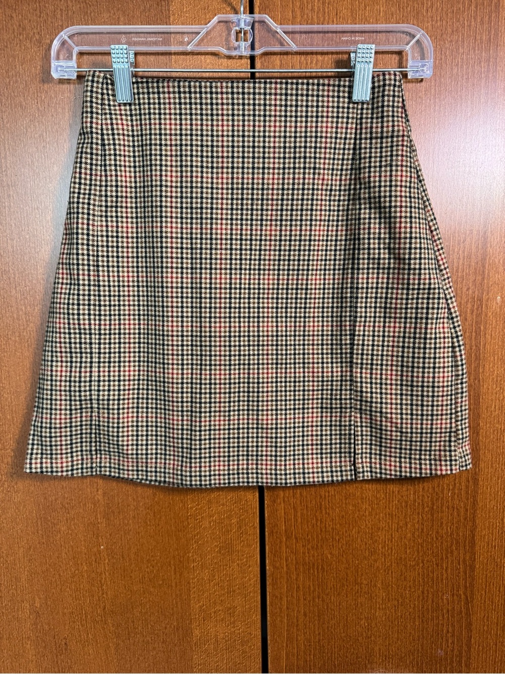 Brandy Melville Beige Black and Red Plaid Mini Skirt
